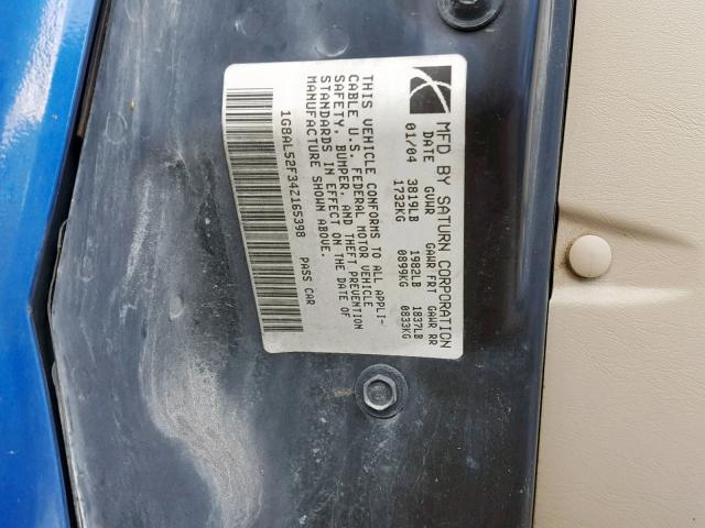 1G8AL52F34Z165398 - 2004 SATURN ION LEVEL BLUE photo 10