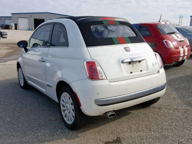 3C3CFFER6CT316164 - 2012 FIAT 500 LOUNGE WHITE photo 3