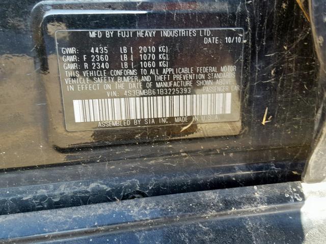 4S3BMBB61B3225393 - 2011 SUBARU LEGACY 2.5 BLACK photo 10