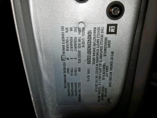 1GNDV23W28D133269 - 2008 CHEVROLET UPLANDER L Gümüş foto 10