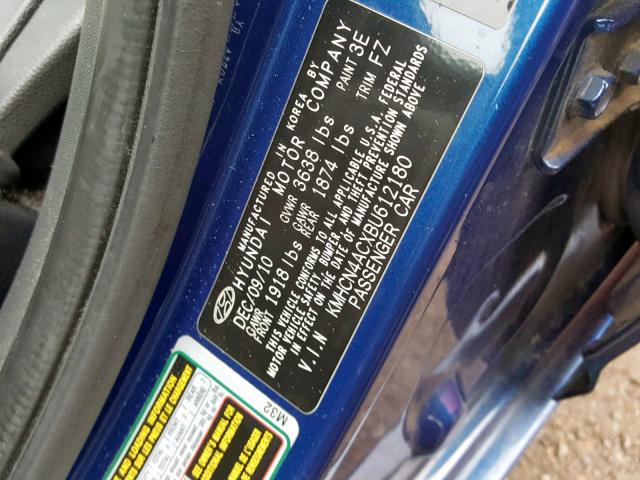 KMHCN4ACXBU612180 - 2011 HYUNDAI ACCENT GLS BLUE photo 10