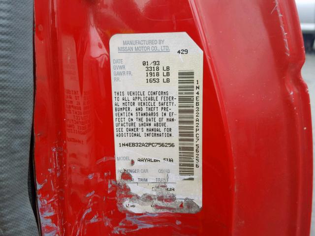 1N4EB32A2PC756256 - 1993 NISSAN SENTRA E RED photo 10