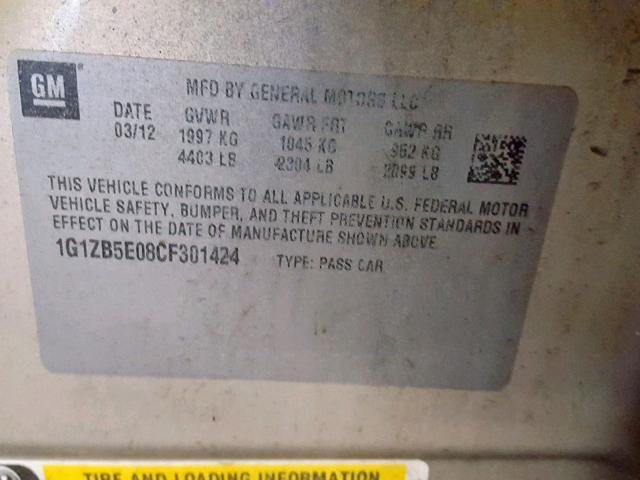 1G1ZB5E08CF301424 - 2012 CHEVROLET MALIBU LS BEIGE photo 10