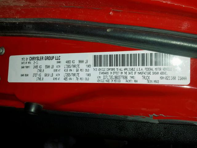 3D7LT2EL9BG577696 - 2011 DODGE RAM 2500 RED photo 10