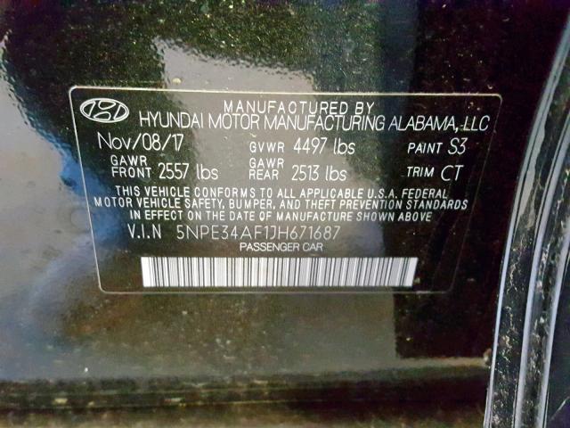 5NPE34AF1JH671687 - 2018 HYUNDAI SONATA SPO BLACK photo 10