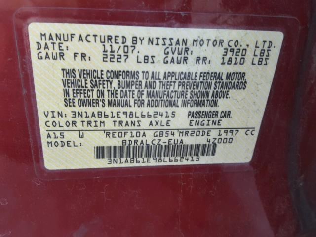 3N1AB61E98L662415 - 2008 NISSAN SENTRA 2.0 RED photo 10