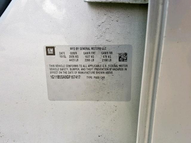 1G11B5SA8GF167417 - 2016 CHEVROLET MALIBU LIM 灰色 照片 10