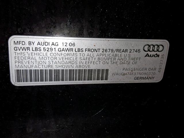 WAUDH74F37N090370 - 2007 AUDI A6 3.2 QUA BLACK photo 10