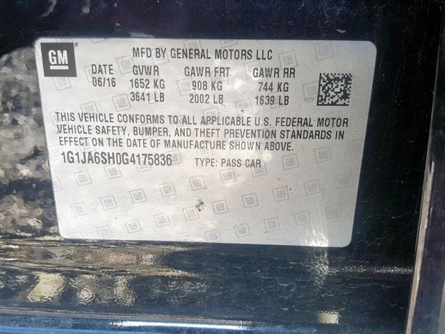 1G1JA6SH0G4175836 - 2016 CHEVROLET SONIC LS 黑色 照片 10