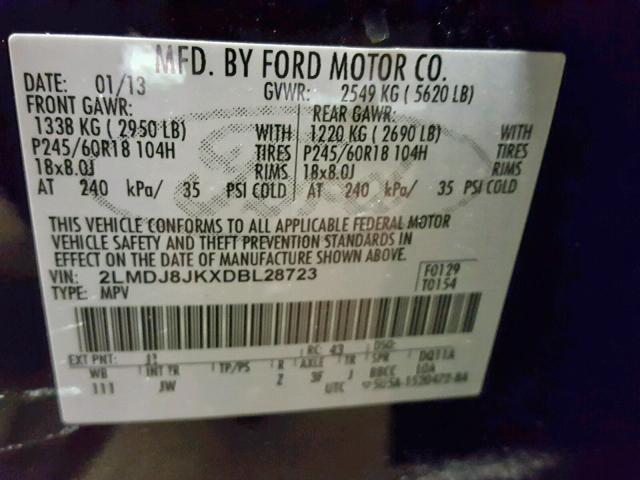 2LMDJ8JKXDBL28723 - 2013 LINCOLN MKX BROWN photo 10