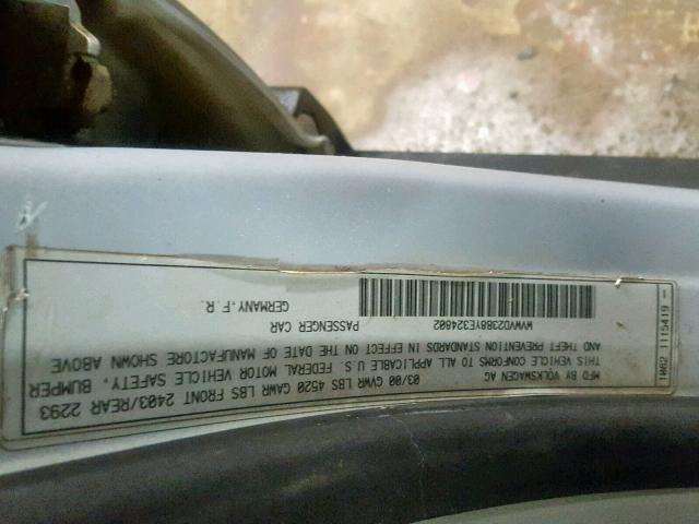 WVWVD23B8YE324802 - 2000 VOLKSWAGEN PASSAT GLX 银色 照片 10