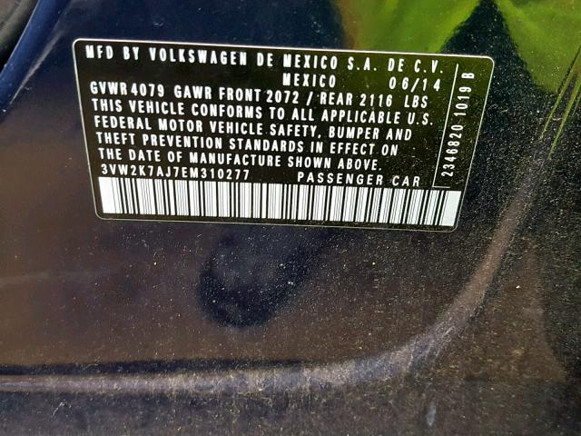 3VW2K7AJ7EM310277 - 2014 VOLKSWAGEN JETTA BASE Կապույտ լուսանկար 10