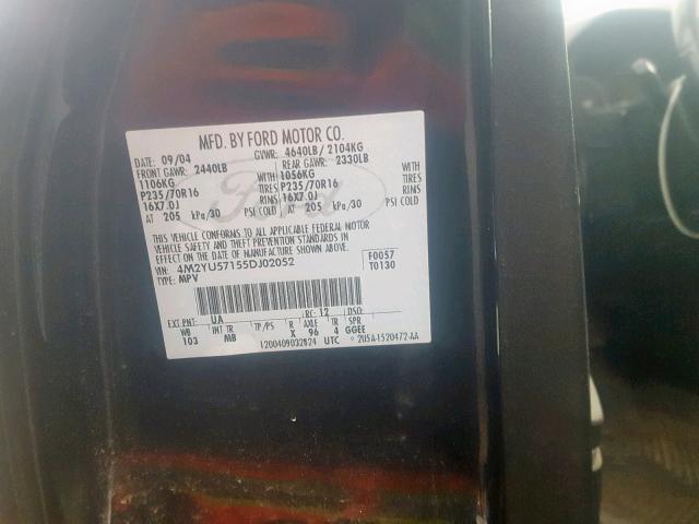 4M2YU57155DJ02052 - 2005 MERCURY MARINER Qara foto 10