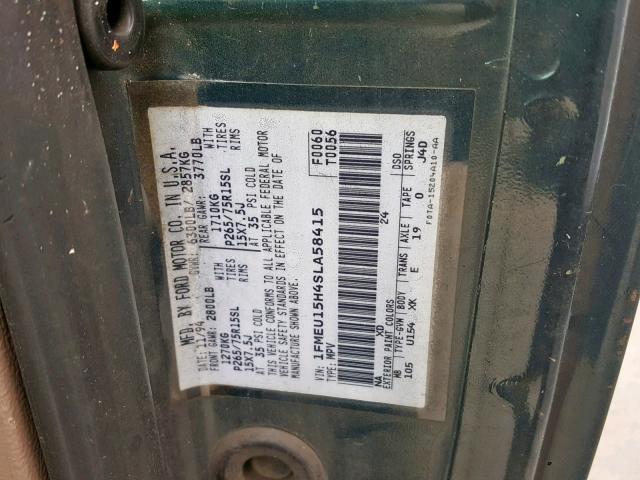 1FMEU15H4SLA58415 - 1995 FORD BRONCO U10 GREEN photo 10