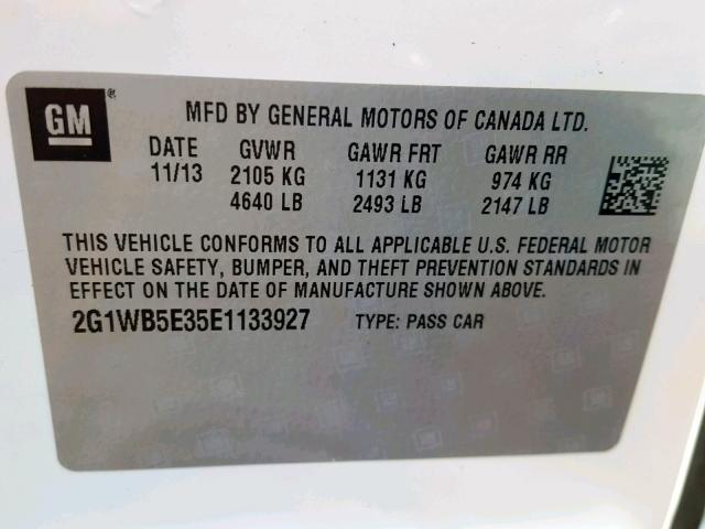 2G1WB5E35E1133927 - 2014 CHEVROLET IMPALA LIM WHITE photo 10