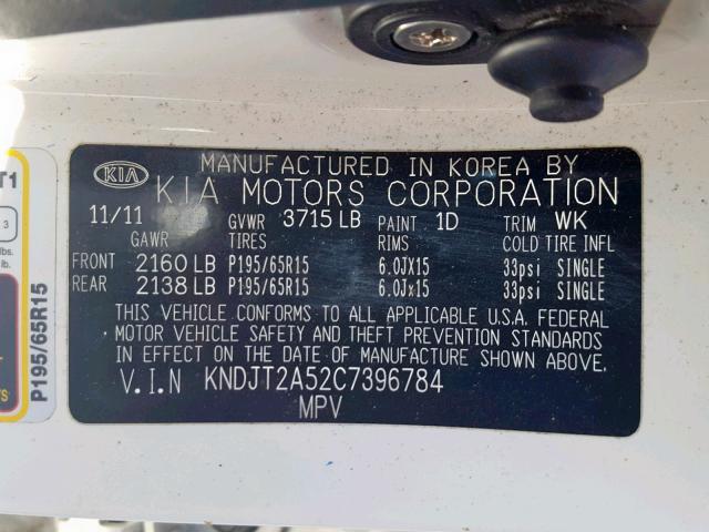 KNDJT2A52C7396784 - 2012 KIA SOUL Ақ фото 10