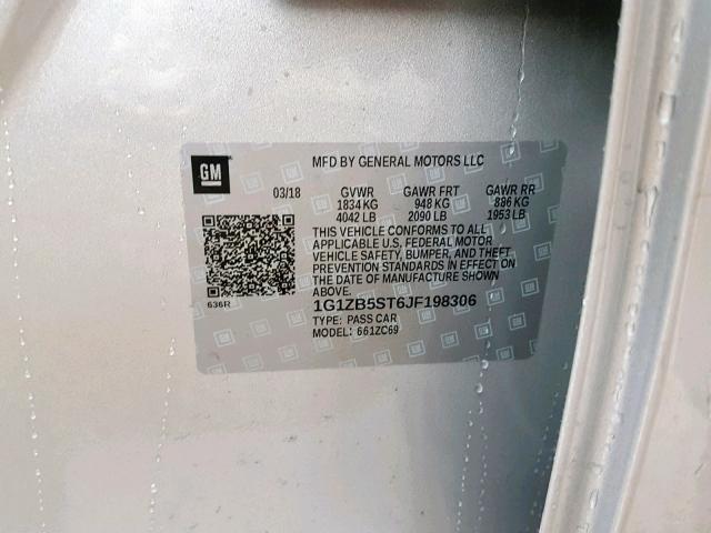 1G1ZB5ST6JF198306 - 2018 CHEVROLET MALIBU LS 银色 照片 10