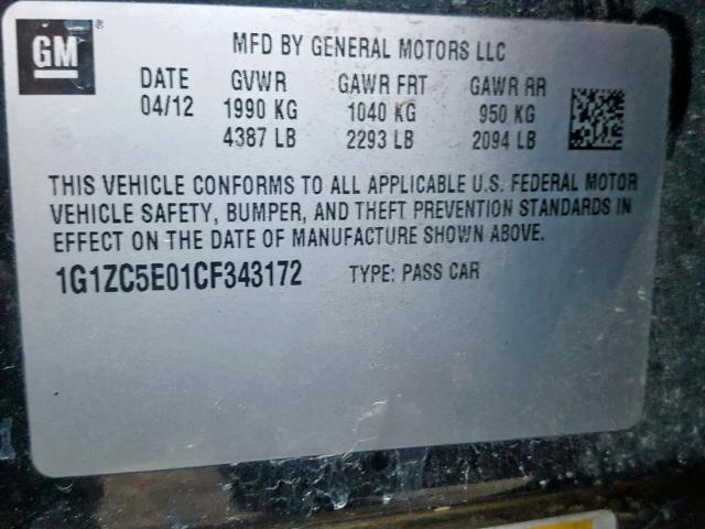 1G1ZC5E01CF343172 - 2012 CHEVROLET MALIBU 1LT BLACK photo 10