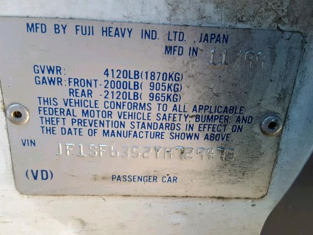 JF1SF6352YH729475 - 2000 SUBARU FORESTER L WHITE photo 10