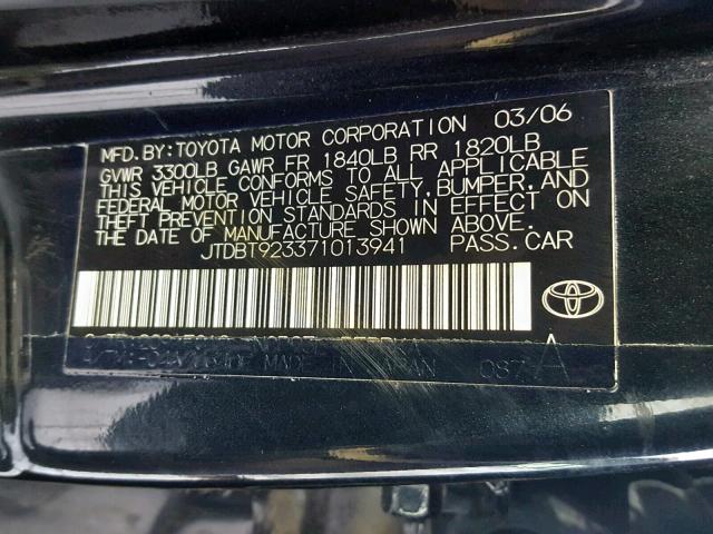 JTDBT923371013941 - 2007 TOYOTA YARIS BLACK photo 10