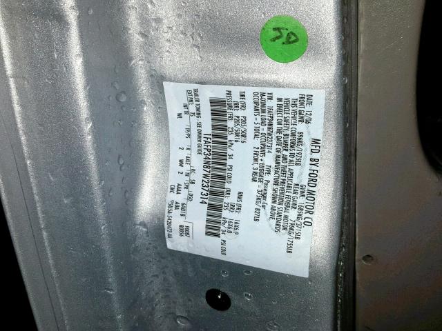 1FAFP34N87W237314 - 2007 FORD FOCUS ZX4 SILVER photo 10