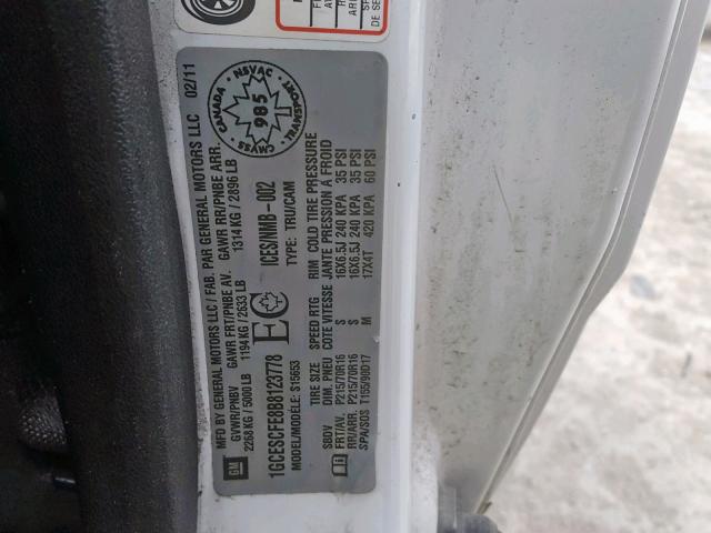 1GCESCFE8B8123778 - 2011 CHEVROLET COLORADO L WHITE photo 10