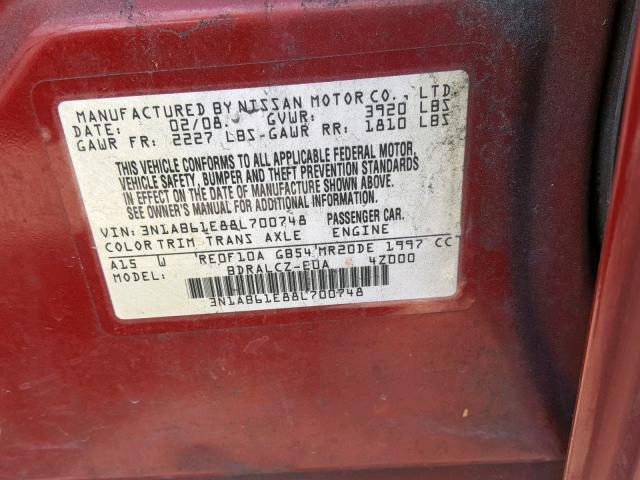 3N1AB61E88L700748 - 2008 NISSAN SENTRA 2.0 RED photo 10