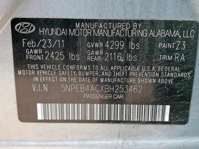 5NPEB4ACXBH253462 - 2011 HYUNDAI SONATA GLS ლურჯი ფოტო 10