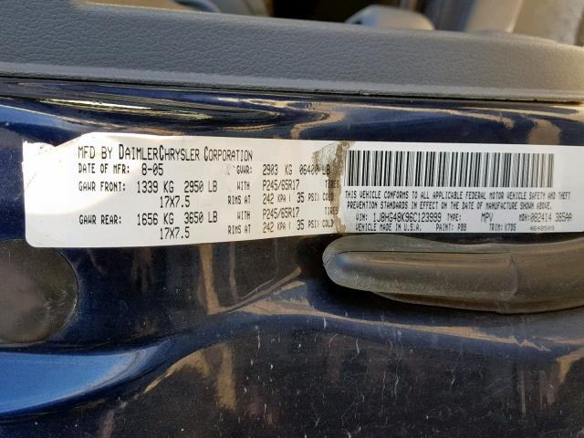 1J8HG48K96C123999 - 2006 JEEP COMMANDER Mavi foto 10