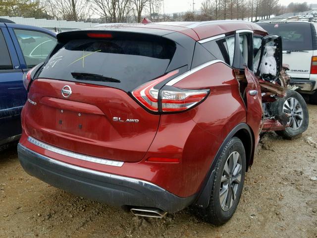 5N1AZ2MH9FN236501 - 2015 NISSAN MURANO RED photo 4