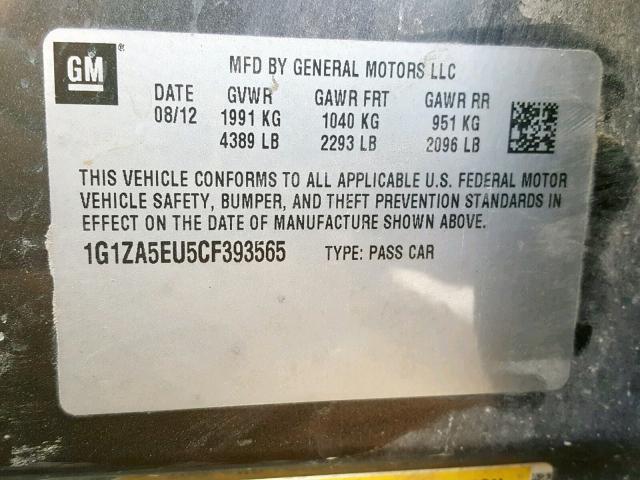 1G1ZA5EU5CF393565 - 2012 CHEVROLET MALIBU LS GRAY photo 10