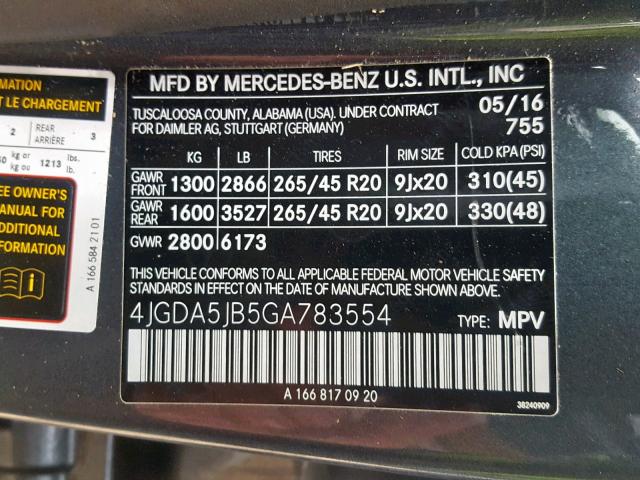 4JGDA5JB5GA783554 - 2016 MERCEDES-BENZ GLE 350 GRAY photo 10