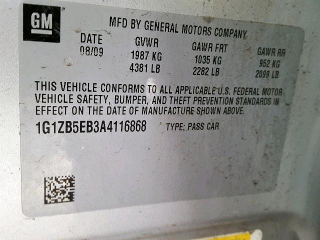 1G1ZB5EB3A4116868 - 2010 CHEVROLET MALIBU LS SILVER photo 10