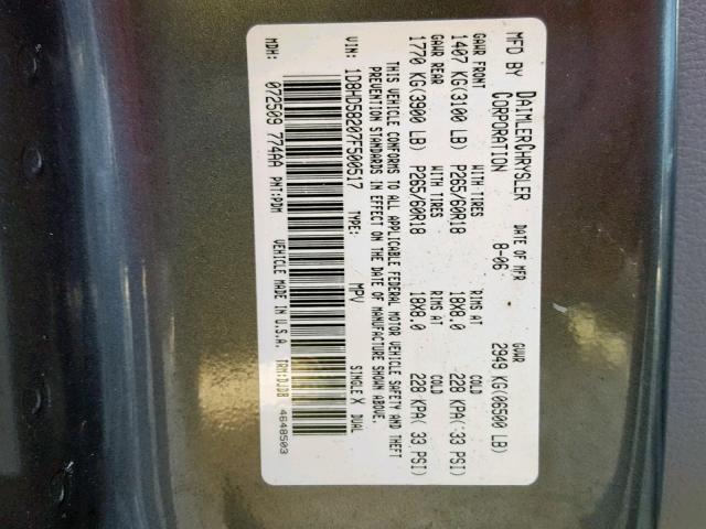 1D8HD58207F500517 - 2007 DODGE DURANGO LI GRAY photo 10