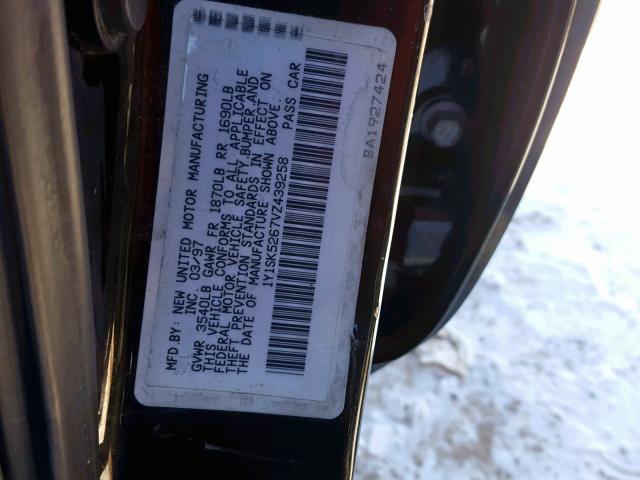 1Y1SK5267VZ439258 - 1997 GEO PRIZM BASE BLACK photo 10