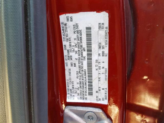 1FMCU9J96GUA39953 - 2016 FORD ESCAPE TIT RED photo 10