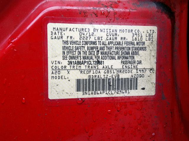 3N1AB6AP1CL729681 - 2012 NISSAN SENTRA 2.0 RED photo 10