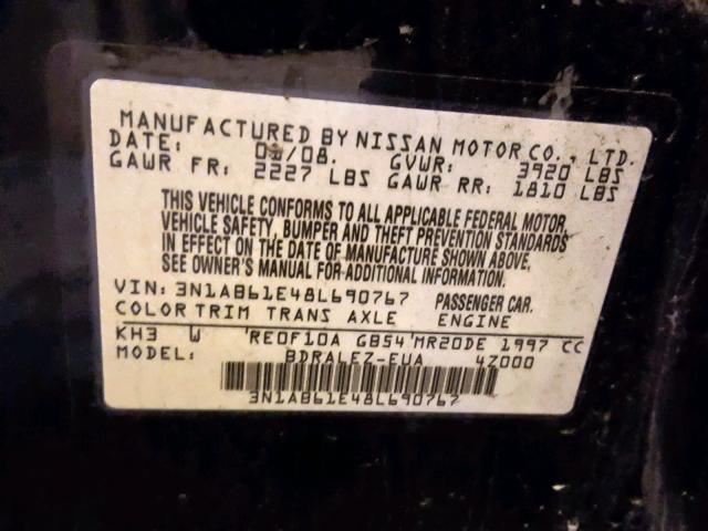 3N1AB61E48L690767 - 2008 NISSAN SENTRA 2.0 BLACK photo 10