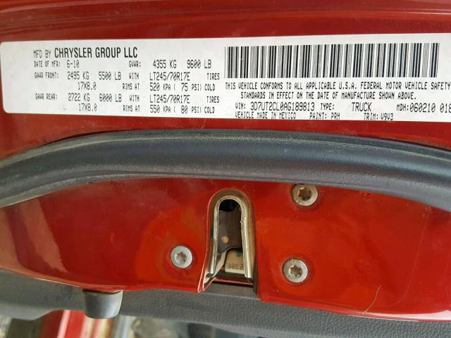 3D7UT2CL0AG189813 - 2010 DODGE RAM 2500 RED photo 10