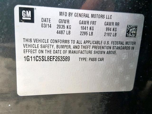 1G11C5SL8EF263589 - 2014 CHEVROLET MALIBU 1LT CHARCOAL photo 10