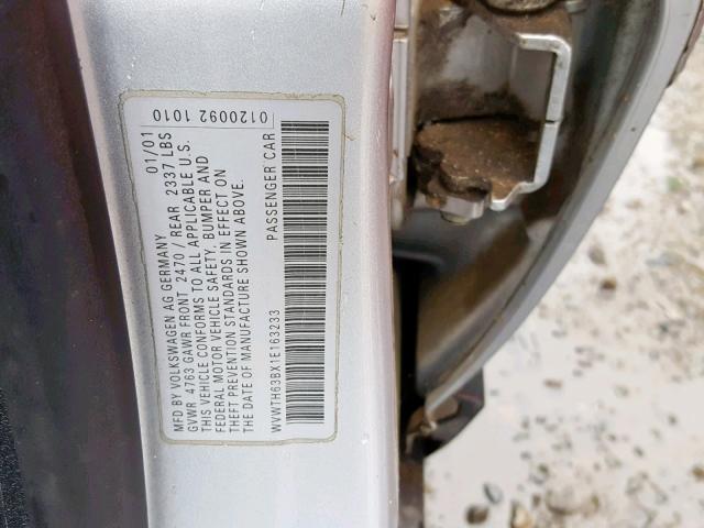 WVWTH63BX1E163233 - 2001 VOLKSWAGEN PASSAT GLX 银色 照片 10