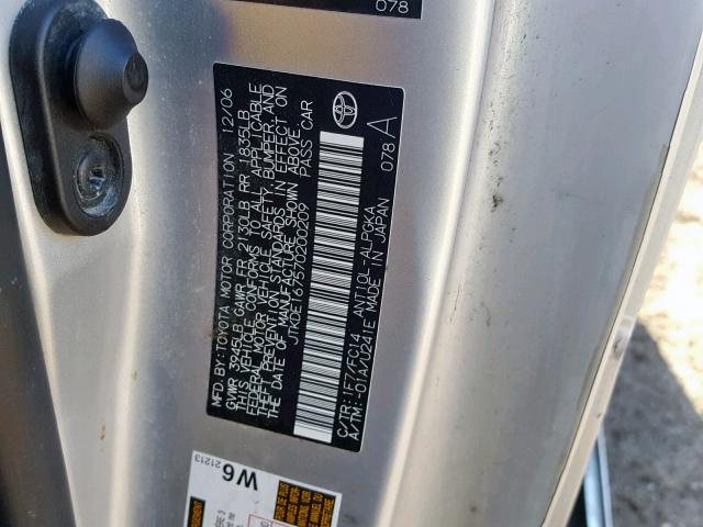 JTKDE167570200209 - 2007 TOYOTA SCION TC SILVER photo 10