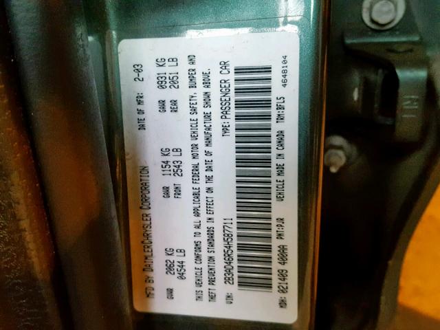 2B3AD46R54H587711 - 2004 DODGE INTREPID S Grafit foto 10