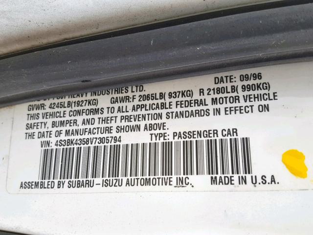 4S3BK4358V7305794 - 1997 SUBARU LEGACY L WHITE photo 10