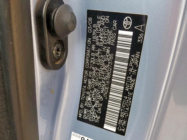 JTKDE167880273785 - 2008 TOYOTA SCION TC ლურჯი ფოტო 10