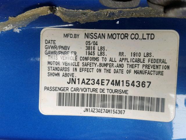 JN1AZ34E74M154367 - 2004 NISSAN 350Z COUPE BLUE photo 10