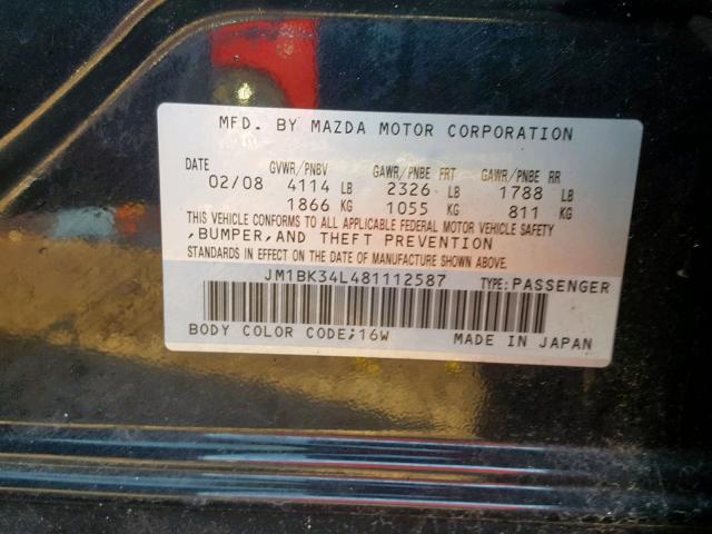 JM1BK34L481112587 - 2008 MAZDA SPEED 3 BLACK photo 10