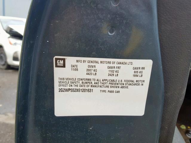 2G2WP552X61201631 - 2006 PONTIAC GRAND PRIX GREEN photo 10