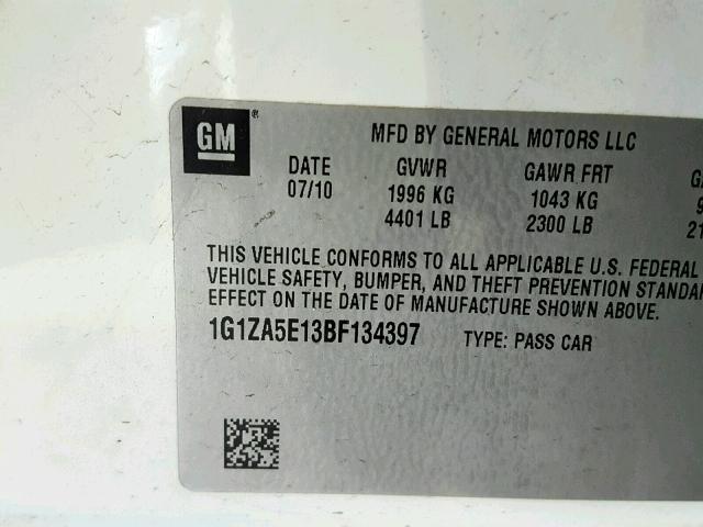 1G1ZA5E13BF134397 - 2011 CHEVROLET MALIBU LS თეთრი ფოტო 10