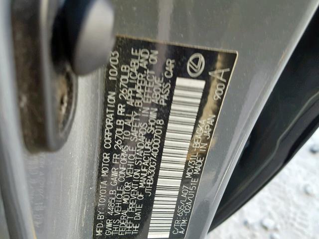 JTHBA30G740007018 - 2004 LEXUS ES 330 GRAY photo 10